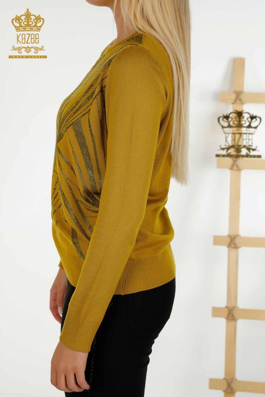 Großhandel Damen-Strickpullover - Rundhalsausschnitt - Senfgelb - 30027 | KAZEE