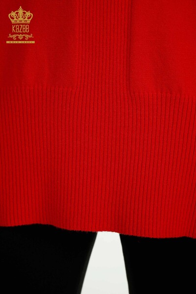 Großhandel Damen-Strickpullover - Schlitz detail - Rot - 30193 | KAZEE - 5