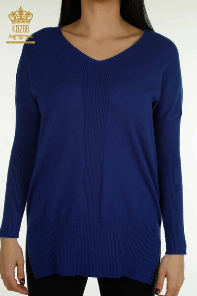 Großhandel Damen-Strickpullover - Schlitz detailliert - Saks - 30193 | KAZEE - 2