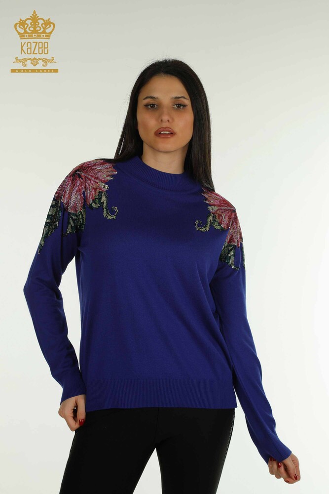 Großhandel Damen-Strickpullover - Schulter Blumen detail - Saks - 30542 | KAZEE - 1