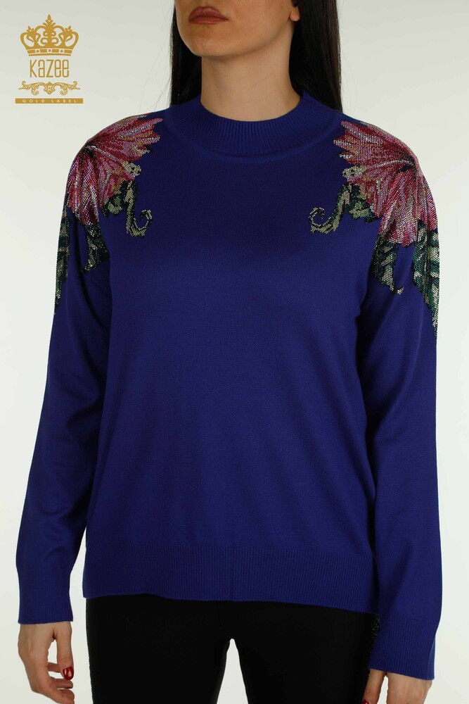 Großhandel Damen-Strickpullover - Schulter Blumen detail - Saks - 30542 | KAZEE - 2