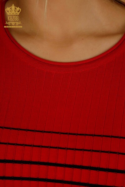 Großhandel Damen-Strickpullover - Schulter details - Rot-Schwarz - 30079 | KAZEE - 5