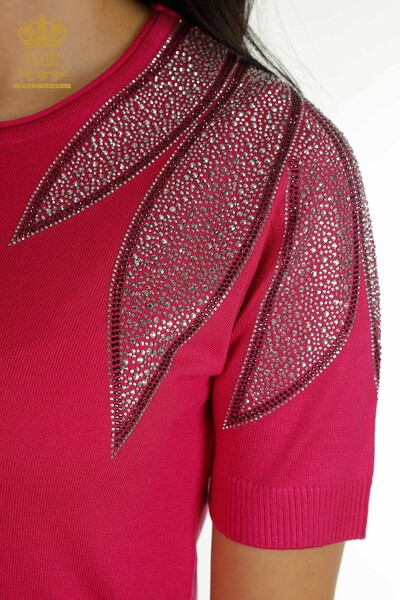 Großhandel Damen-Strickpullover - Schulter Stein bestickt - Fuchsia - 30792 | KAZEE - 3