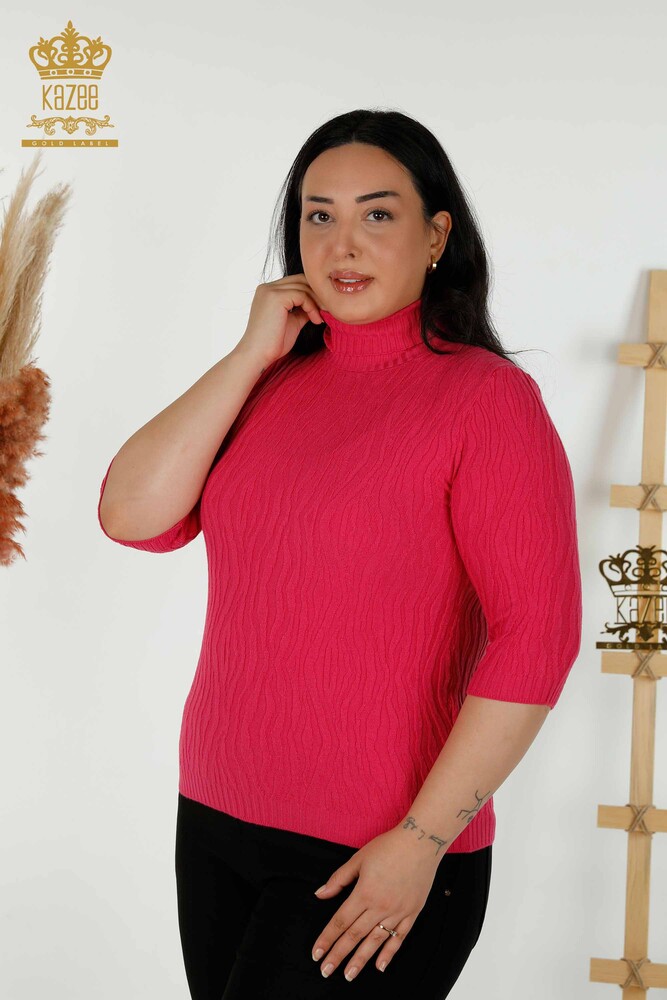 Großhandel für Damen-Strickpullover, selbstgewebt, Fuchsia – 30290 | KAZEE - 1