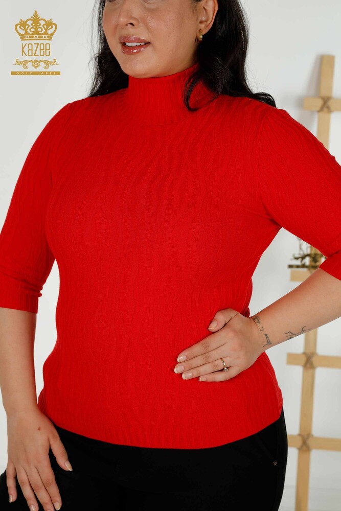 Großhandel Damen-Strickpullover, selbstgewebt, Rot – 30290 | KAZEE - 2