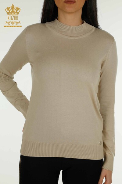 Großhandel Damen-Strickpullover - Stehkragen - Basic - Hellbeige - 30613 | KAZEE - 2