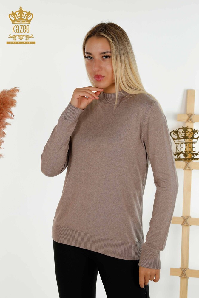 Großhandel für Damen-Strickpullover mit hohem Kragen, Basic Open Nerz - 16663 | KAZEE - 1