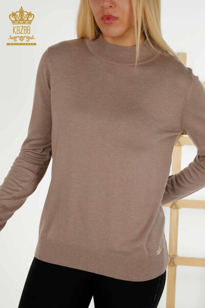 Großhandel für Damen-Strickpullover mit hohem Kragen, Basic Open Nerz - 16663 | KAZEE - 2