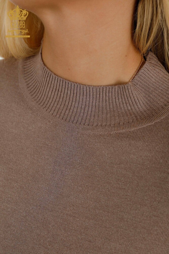 Großhandel für Damen-Strickpullover mit hohem Kragen, Basic Open Nerz - 16663 | KAZEE - 3