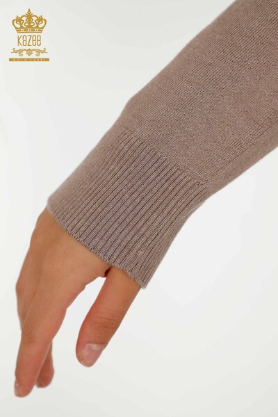 Großhandel für Damen-Strickpullover mit hohem Kragen, Basic Open Nerz - 16663 | KAZEE - 5