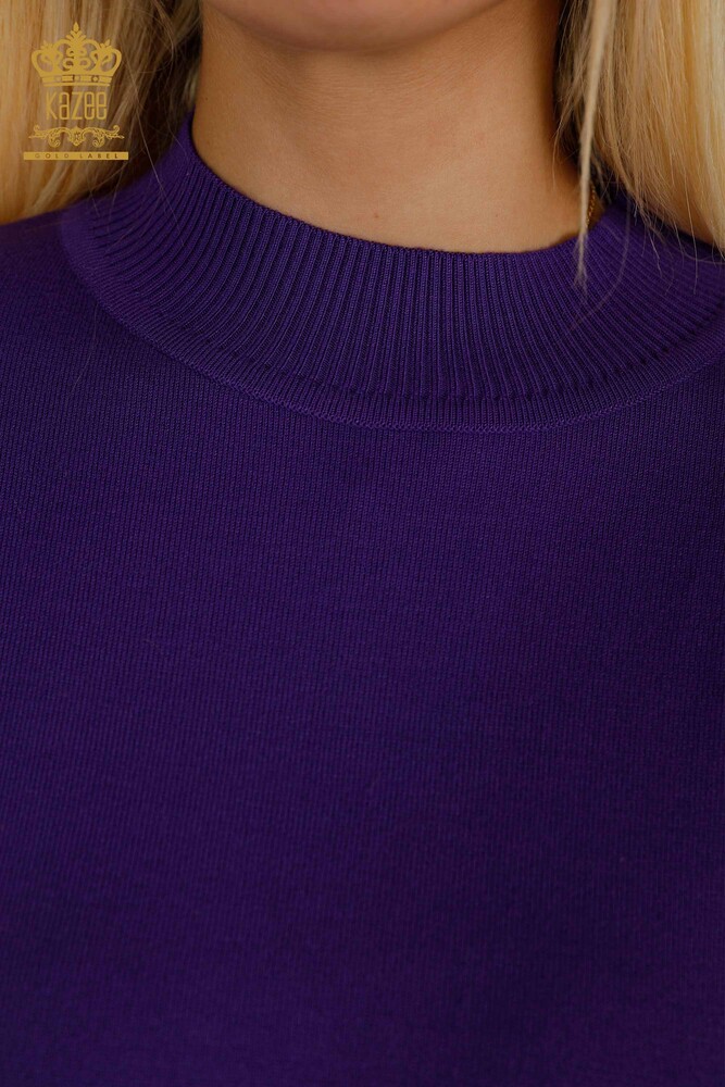 Großhandel Damen-Strickpullover mit Stehkragen Basic Lila - 16663 | KAZEE - 3