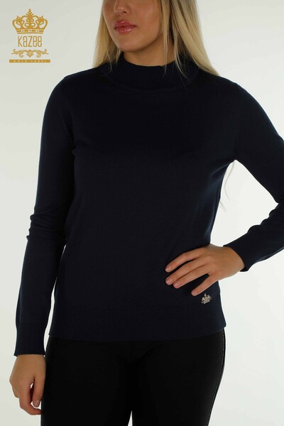 Großhandel Damen-Strickpullover - Stehkragen - Basic - Marineblau - 30613 | KAZEE - 2