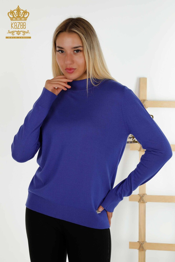 Großhandel Damen-Strickpullover mit hohem Kragen Basic Violett - 16663 | KAZEE - 1