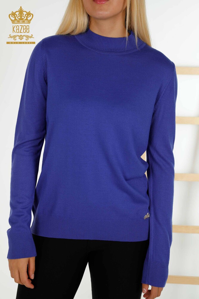 Großhandel Damen-Strickpullover mit hohem Kragen Basic Violett - 16663 | KAZEE - 2