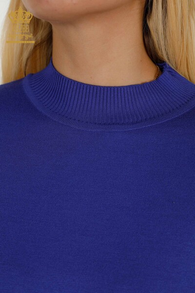 Großhandel Damen-Strickpullover mit hohem Kragen Basic Violett - 16663 | KAZEE - 3