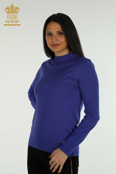 Großhandel Damen-Strickpullover - Stehkragen - Basic - Violett - 30613 | KAZEE 