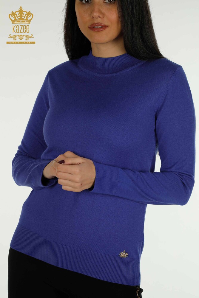 Großhandel Damen-Strickpullover - Stehkragen - Basic - Violett - 30613 | KAZEE - 2