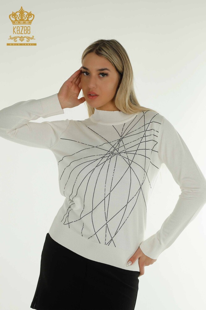 Großhandel Damen-Strickpullover - Stehkragen - Ecru - 30454 | KAZEE - 1