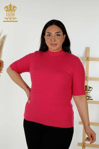 Großhandel Damen-Strickpullover – Stehkragen – Fuchsia – 30338 | KAZEE 