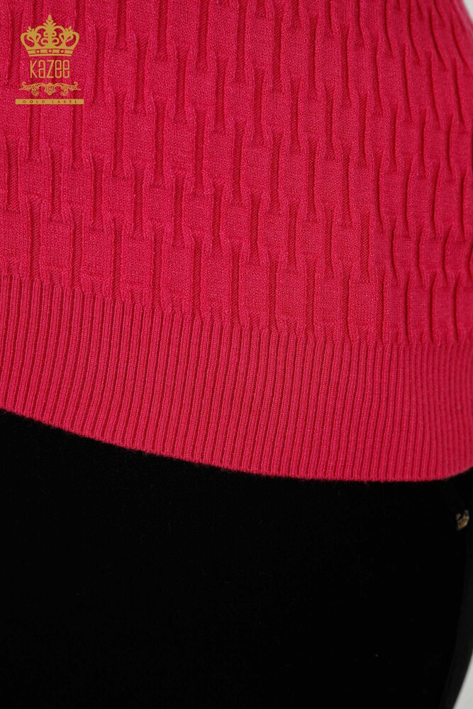 Großhandel Damen-Strickpullover – Stehkragen – Fuchsia – 30338 | KAZEE - 4