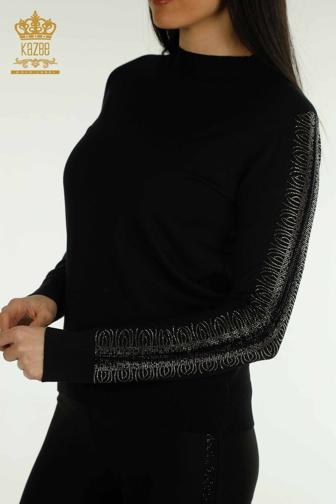 Großhandel Damen-Strickpullover - Stehkragen - Schwarz - 30564 | KAZEE - 2