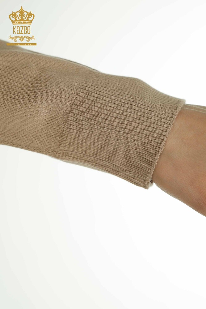 Großhandel Damen-Strickpullover - Stein bestickt - Beige - 30096 | KAZEE - 5