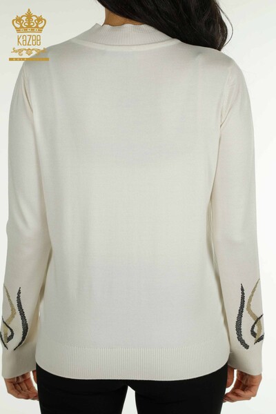 Großhandel Damen-Strickpullover - Stein bestickt - Ecru - 30096 | KAZEE - 6