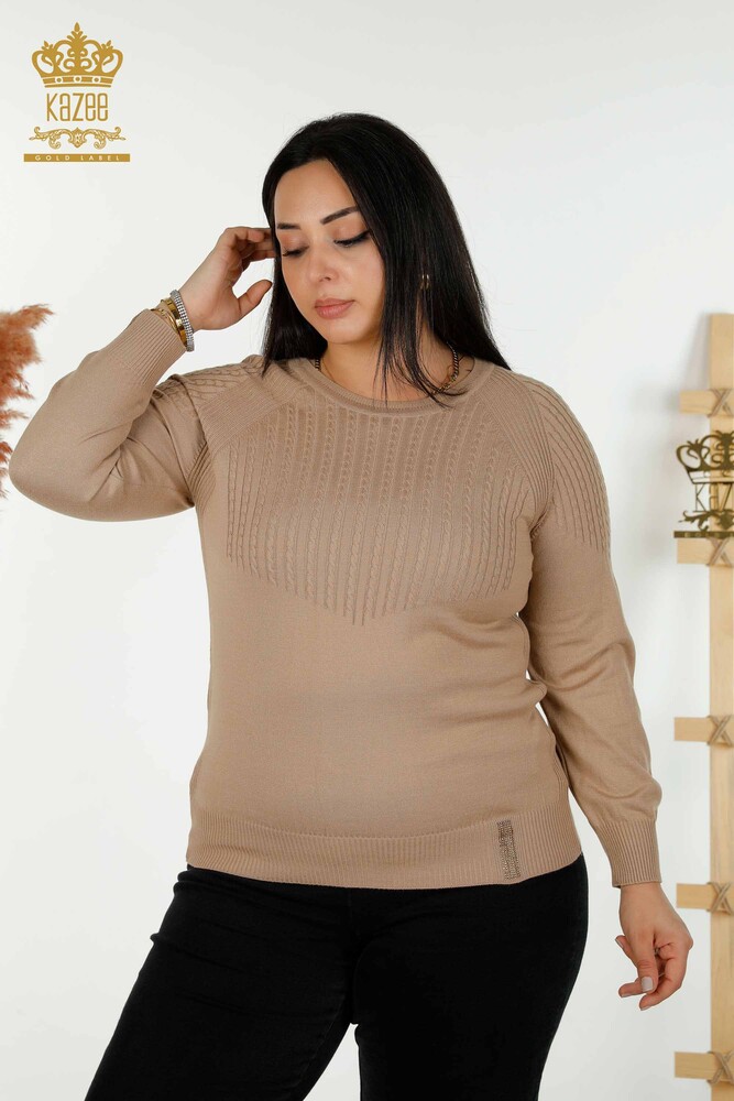 Großhandel Damen Strickpullover - Stein bestickt - Nerz - 30104 | KAZEE - 1