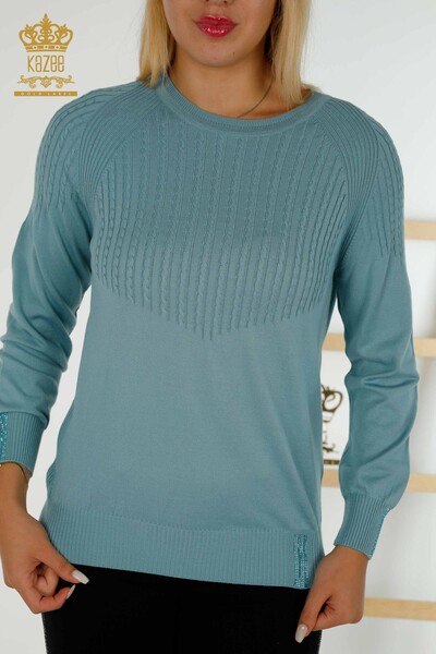 Großhandel Damen Strickpullover Stein bestickt Mint-30104 / KAZEE - 2