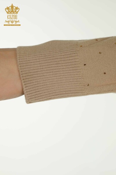 Großhandel Damen-Strickpullover - Bestickt - Beige - 30892 | KAZEE - 6