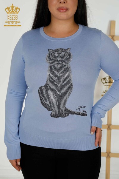 Großhandel Damen Strickpullover Tigermuster Blau - 30127 | KAZEE - 2