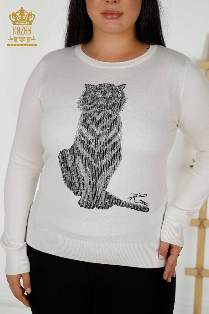 Großhandel für Damen Strickpullover - Tigermuster - Ecru – 30127 | KAZEE - 2