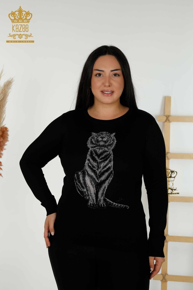 Großhandel Damen-Strickpullover – Tiger muster – Schwarz – 30127 | KAZEE - 1