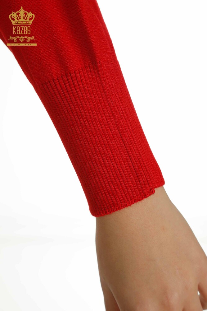 Großhandel Damen-Strickpullover - Tüll detailliert - Rot - 15699 | KAZEE - 7