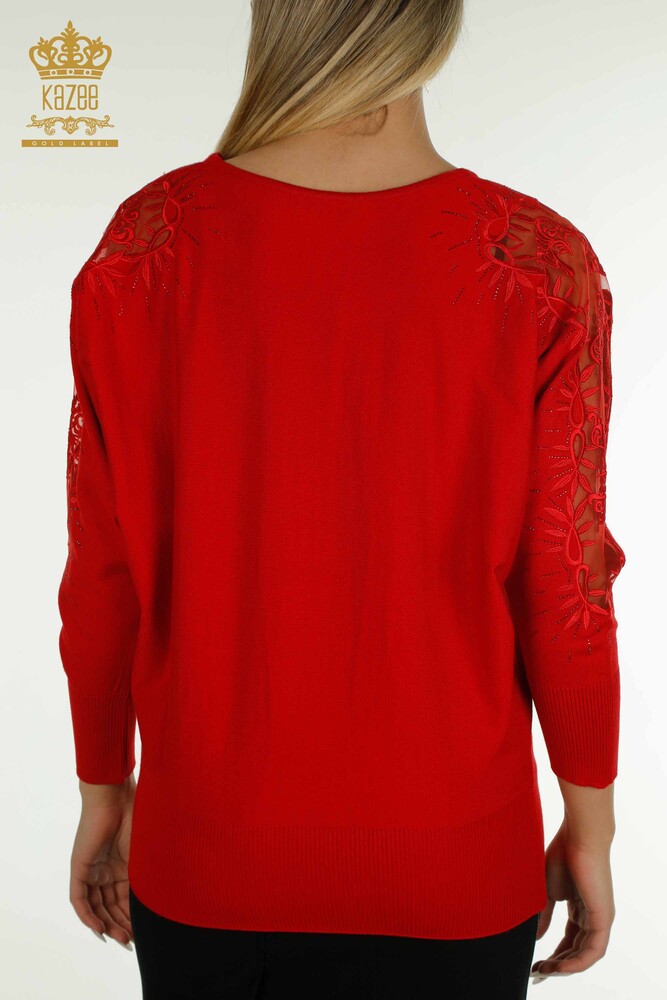 Großhandel Damen-Strickpullover - Tüll detailliert - Rot - 15699 | KAZEE - 8