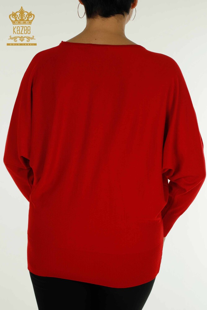 Großhandel Damen-Strickpullover - Tüll detailliert - Rot - 16942 | KAZEE - 8