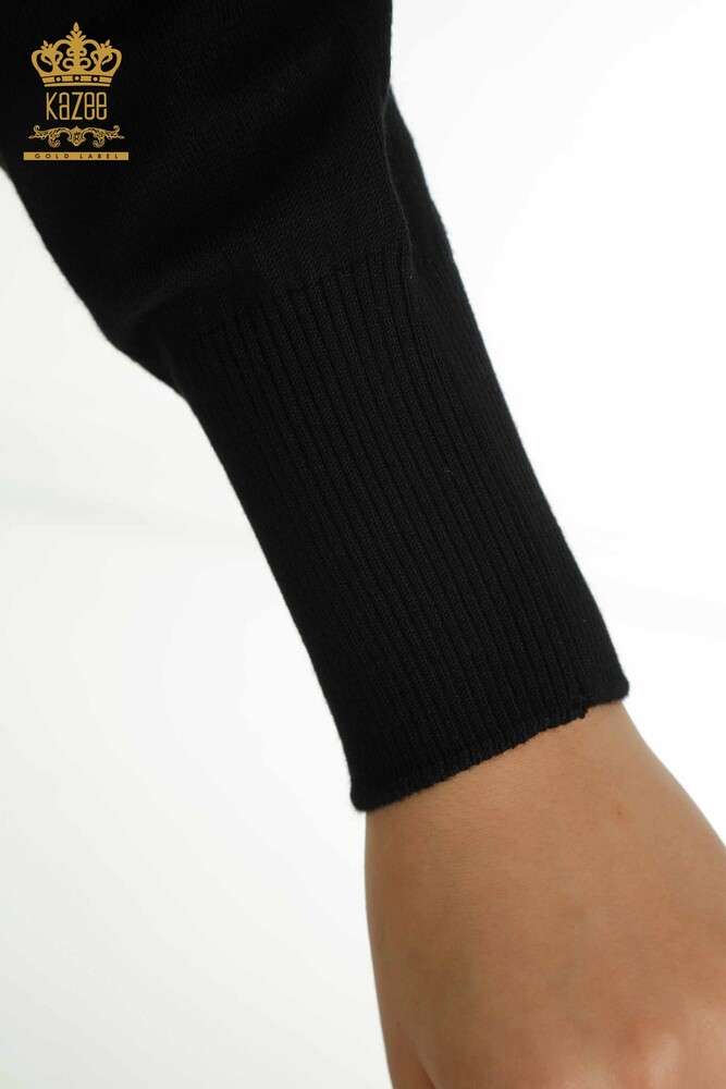 Großhandel Damen-Strickpullover - Tüll detailliert - Schwarz - 15699 | KAZEE - 7