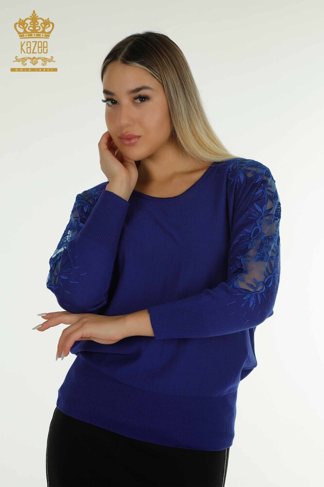 Großhandel Damen-Strickpullover - Tüll detailliert - Saks - 15699 | KAZEE - 1