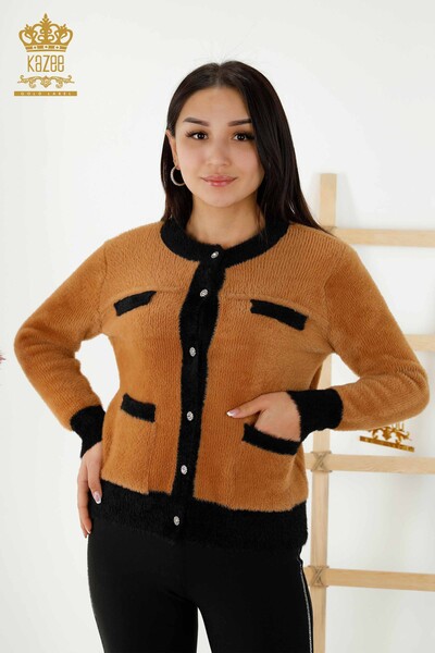 Großhandel Damen Strickjacke Angora Geknöpft Hellbraun - 30094 | KAZEE - Thumbnail