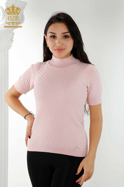 Großhandel Damen Strickpullover Amerikanisches Modell Basic Puder - 30119 | KAZEE 