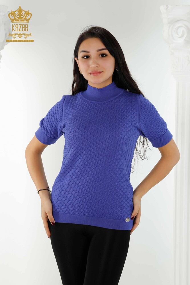 Großhandel Damen Strickpullover Amerikanisches Modell Basic Violett - 30119 | KAZEE - 1