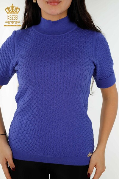 Großhandel Damen Strickpullover Amerikanisches Modell Basic Violett - 30119 | KAZEE - 2