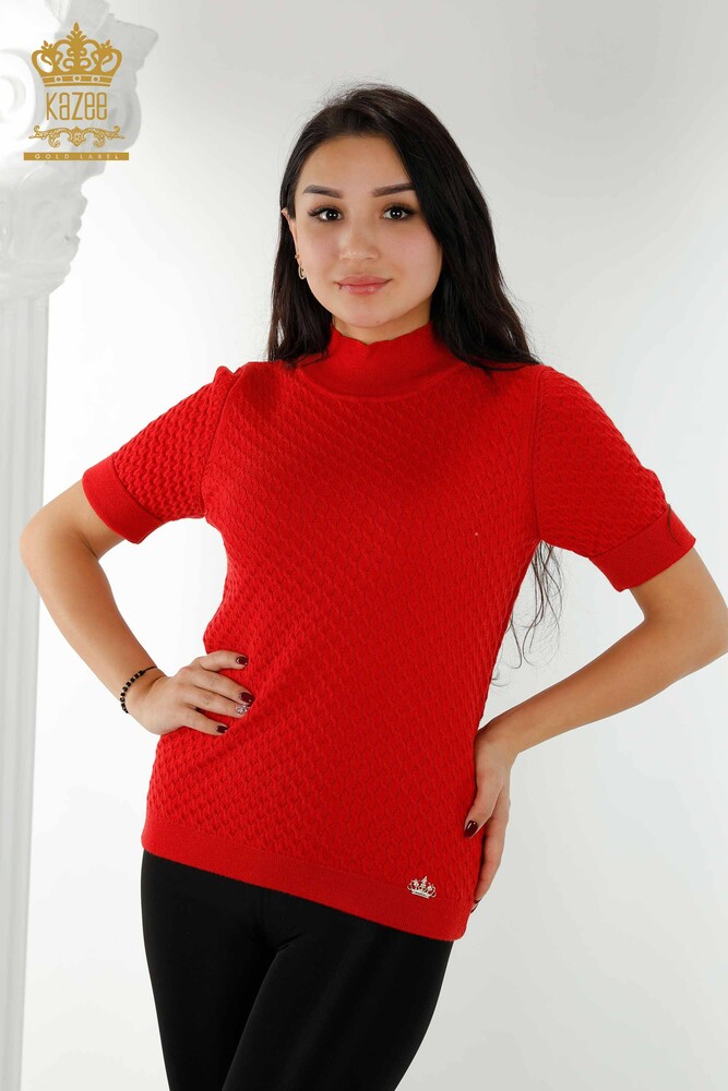 Großhandel Damen Pullover Amerikanisches Modell Basic - Rot - 30119 | KAZEE - 1