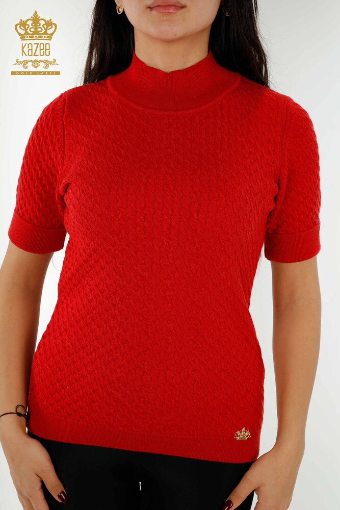 Großhandel Damen Pullover Amerikanisches Modell Basic - Rot - 30119 | KAZEE - 2