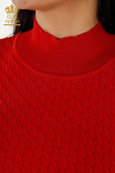 Großhandel Damen Pullover Amerikanisches Modell Basic - Rot - 30119 | KAZEE - 3