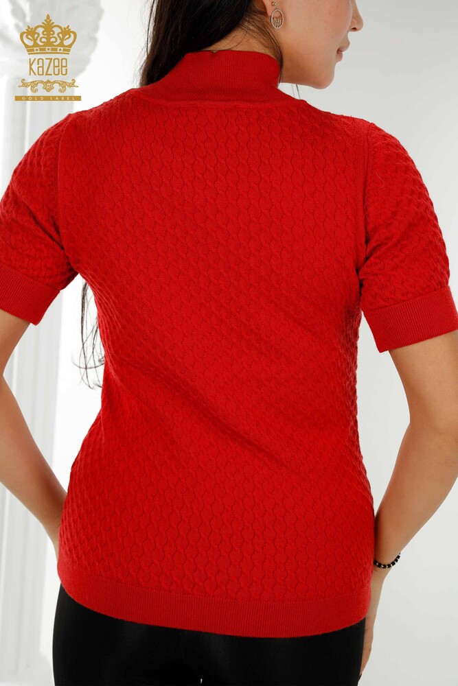 Großhandel Damen Pullover Amerikanisches Modell Basic - Rot - 30119 | KAZEE - 6