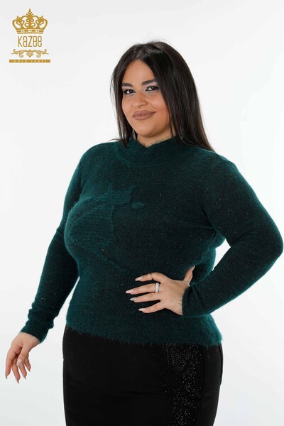 Kazee - Großhandel Damen Strickpullover Angora Stehkragen Dunkelgrün - 19071 | KAZEE