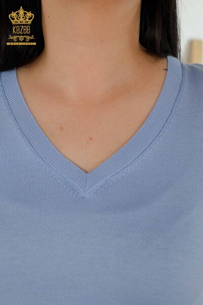 Großhandel Damen Strickpullover Basic Logo Blau - 30181 | KAZEE - 3