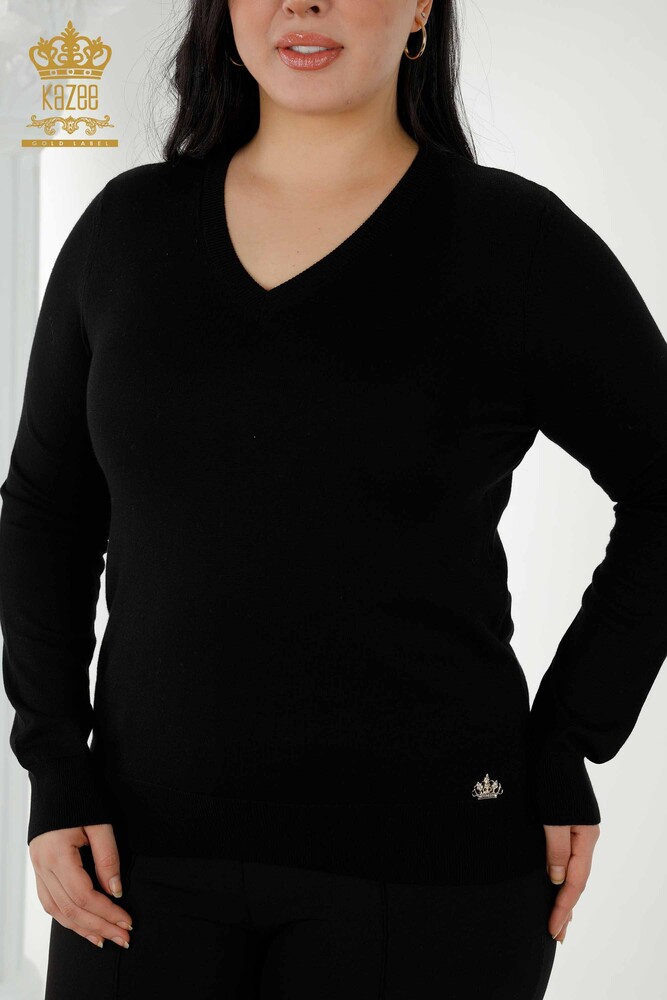 Großhandel Damen Strickpullover Basic Logo Schwarz - 30181 | KAZEE - 2