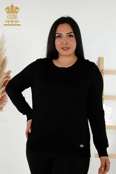 Großhandel Damen Strickpullover Basic Logo Schwarz - 30213 | KAZEE - Thumbnail